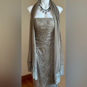 Venezia Fashion Shimmer Lace Maxi Dress Sz 12 Zipper In Back Comes With Shawl